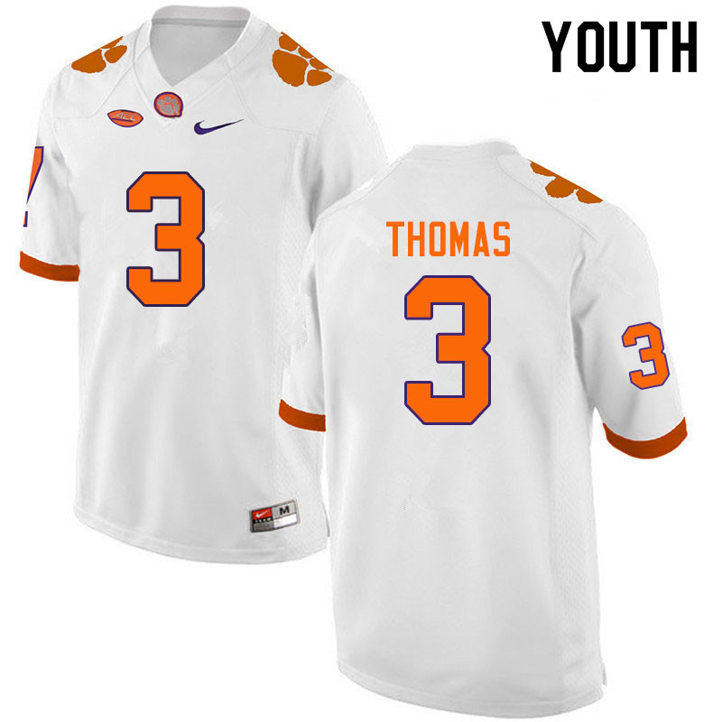 Youth #3 Xavier Thomas Clemson Tigers College Football Jerseys Sale-White
